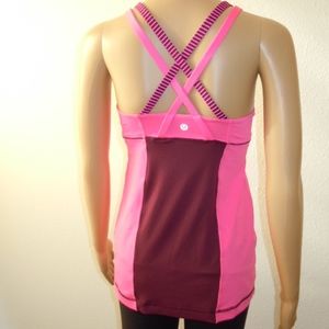 Lululemon neon pink and plum purple striped tank
